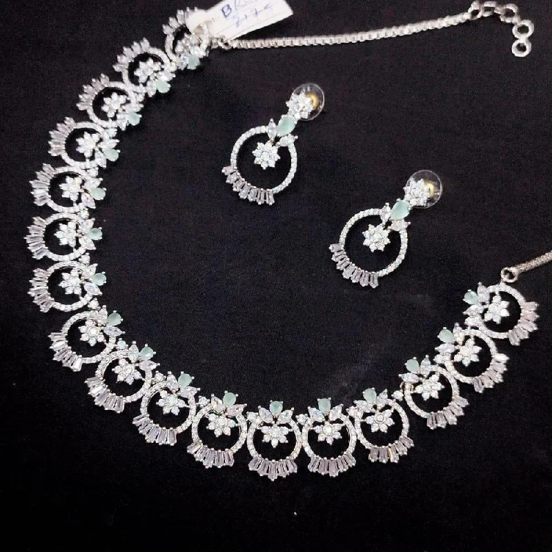 Cotton braid necklaces-Akruti Collection Silver Plated AD Stone Necklace Set