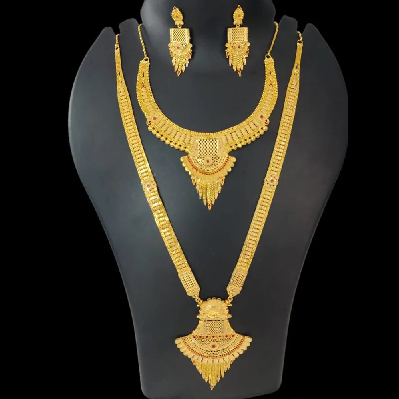 Round pendant necklaces-Pari Art Jewellery Forming Gold Double Necklace Set