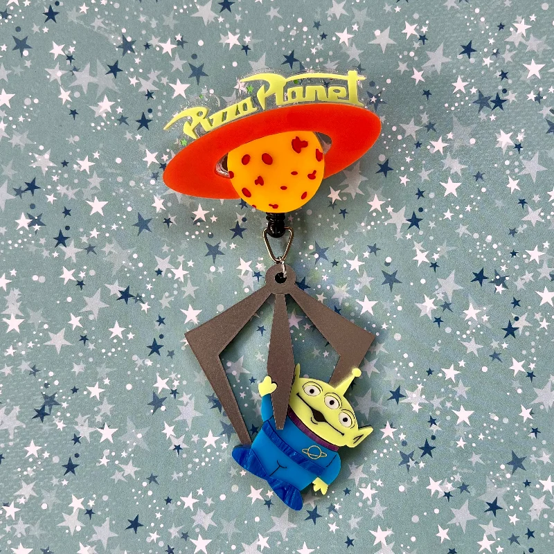 Worn clasp brooch-Planet Brooch with Alien (Interactive)