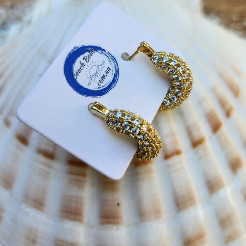 Thick cuff earrings-GOLD - CZ SMALL HUGGIE HOOPS