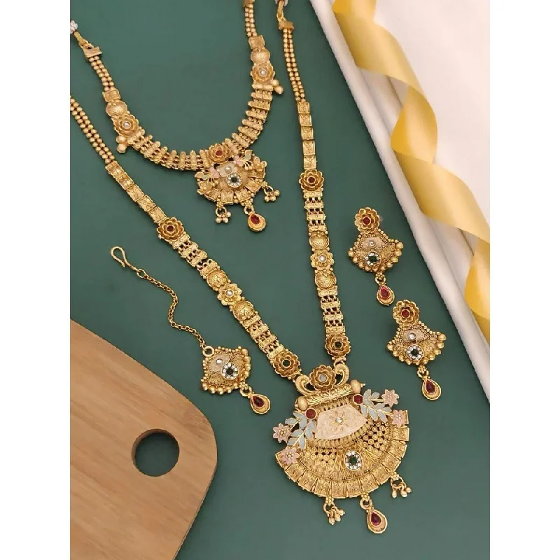 Topaz necklaces-Akruti Collection Gold Plated Pota Stone Matte Finish Necklace Combo