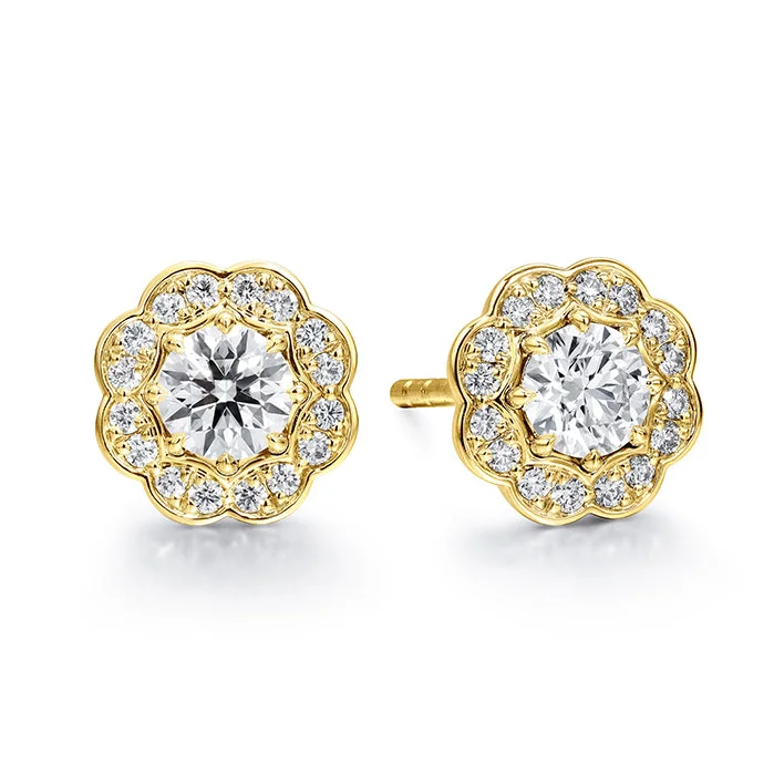 Solid ring earrings-Hearts On Fire Halo Diamond Stud Earrings