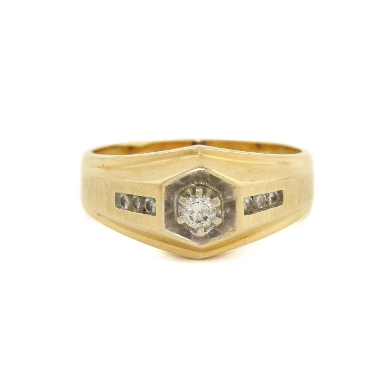 Tide motif rings-14k Gold x Hex Signet Diamond Ring