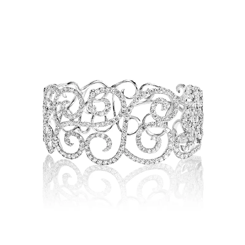 Bamboo weave bangles-Kiara 7 Carat Round  Brilliant Diamond Bangle Bracelet in 14k White Gold