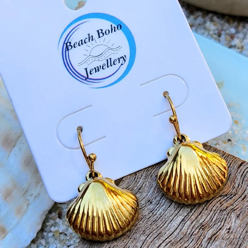 Wide tier earrings-MERMAID SHELLS  18K GOLD  WATERPROOF EARRINGS