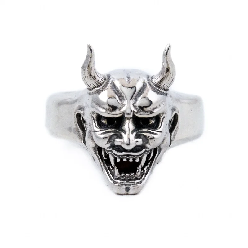 Glossy band rings-Silver Hannya Mask Ring