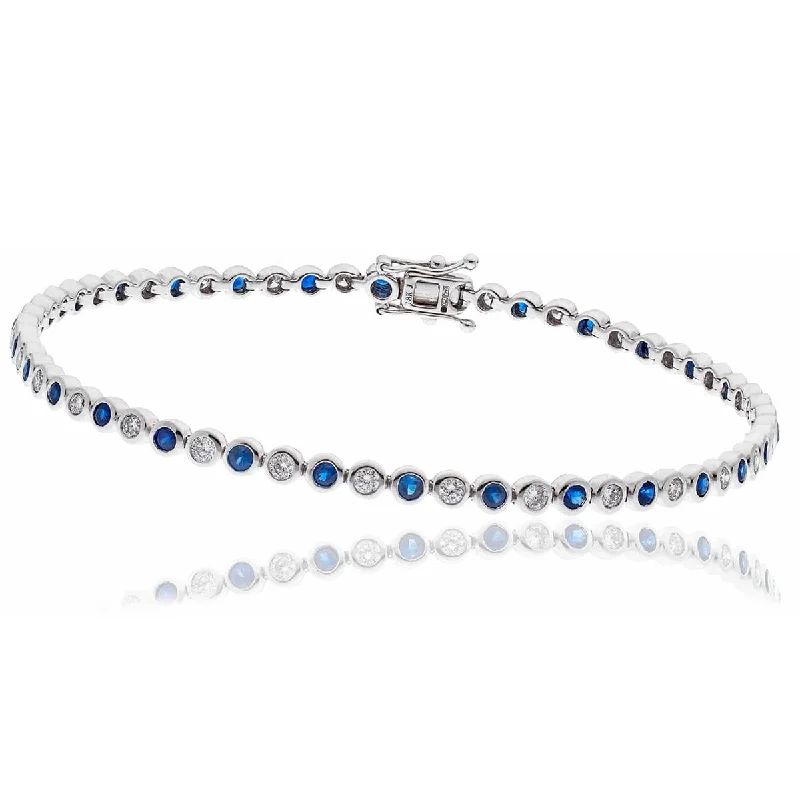 Luxe diamond bangles-Round Cut Sapphire and Diamond Bracelet in Rub Over Setting