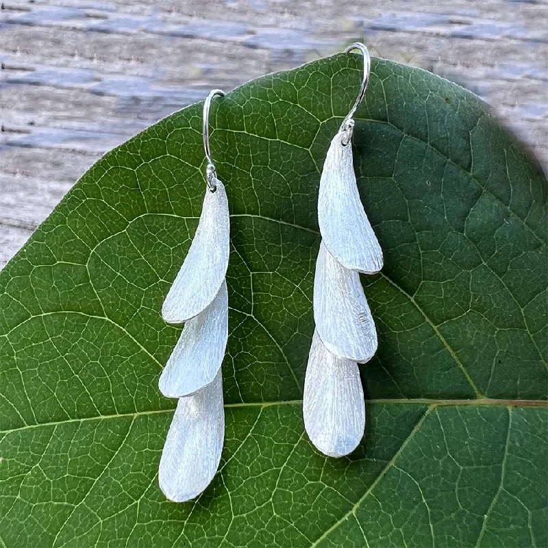 Polished bead earrings-Triple Petal Earrings - Sterling Silver, Indonesia