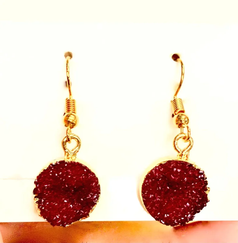 Wide hoop earrings-Red Druzy Earrings (Resin)