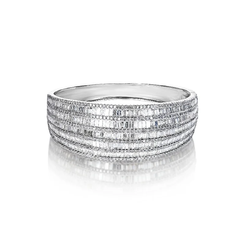 Surf bead bangles-Astrid 16 Carat Combine Mix Shape Diamond Bangle Bracelet in 14k White Gold