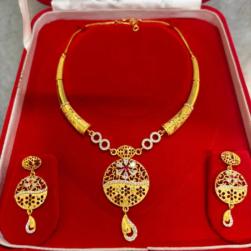 Oval gem necklaces-Pari Art Jewellery Forming Gold Necklace Set