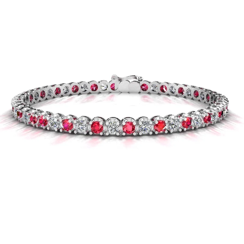 Matte cuff bangles-Round Brilliant Diamond and Ruby Bracelet BRDR45558