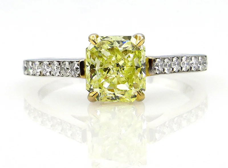 Woven charm rings-GIA 2.0ctw Estate Natural Fancy Yellow RADIANT Cut Diamond Solitaire Engagement Platinum Ring