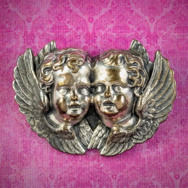 Subtle pearl brooch-Antique Victorian Cherub Brooch Silver Gilt