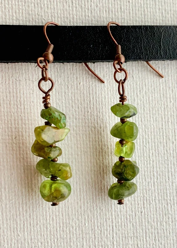 Fine triangle earrings-Lucky Stack Handmade Raw Peridot Earrings