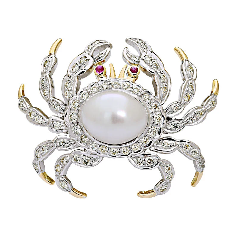 Tide shape brooch-Brooch-Ruby, South Sea Pearl and Diamond