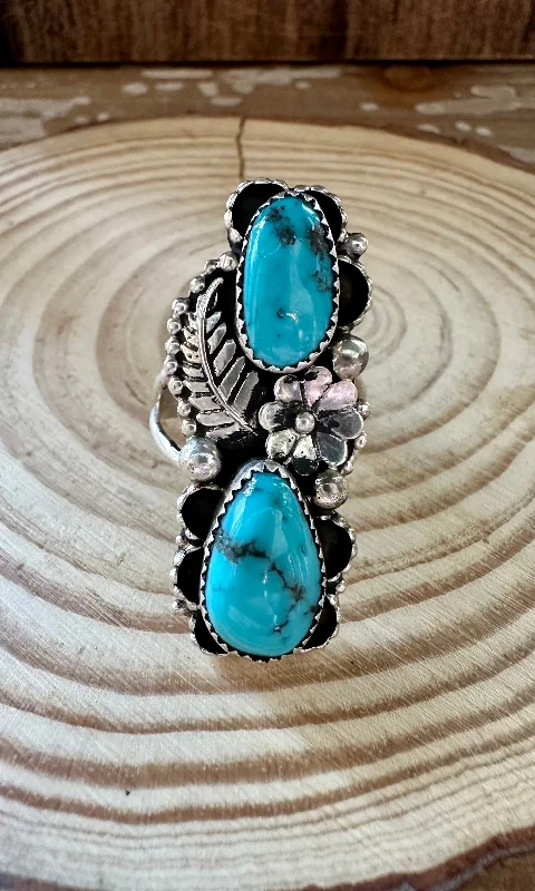 Flat knot rings-VINTAGE HAWAIIAN OASIS Turquoise and Sterling Silver Ring • Size 8 1/2 & 9 1/4