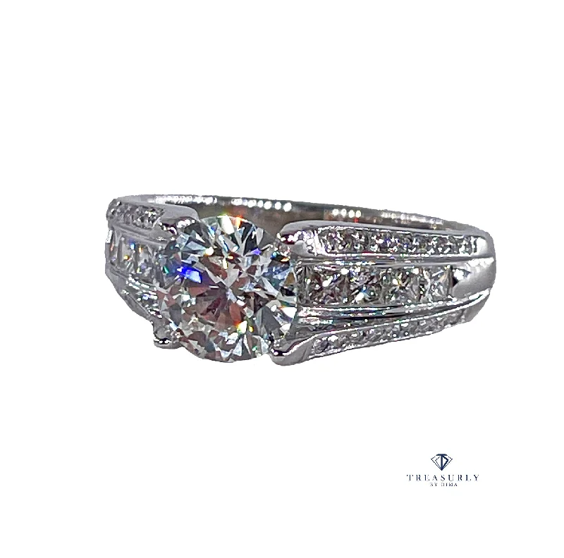 Carved name rings-GIA 2.85ct H SI1 Round Cut Diamond Engagement Wedding Platinum Estate Ring