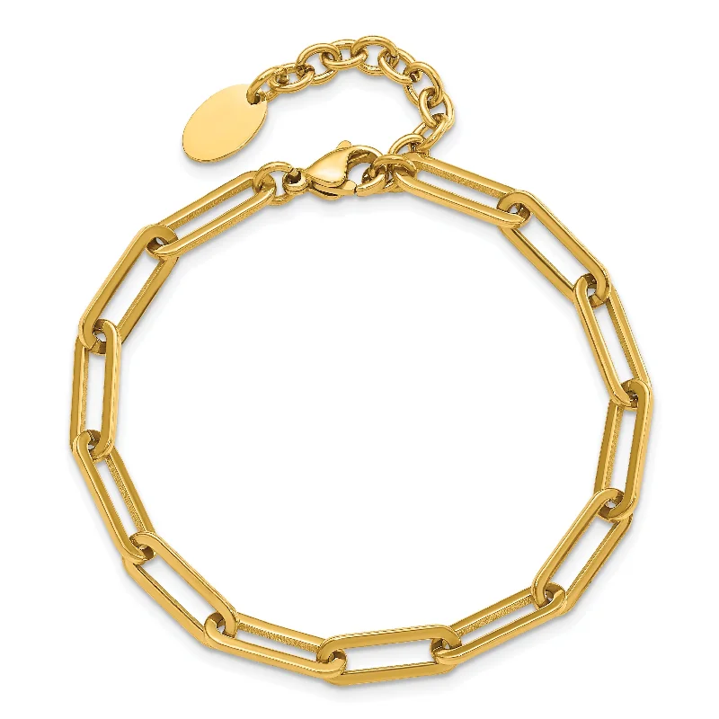 Curved gem bangles-Stainless Steel Yellow Gold IP Paperclip Bracelet