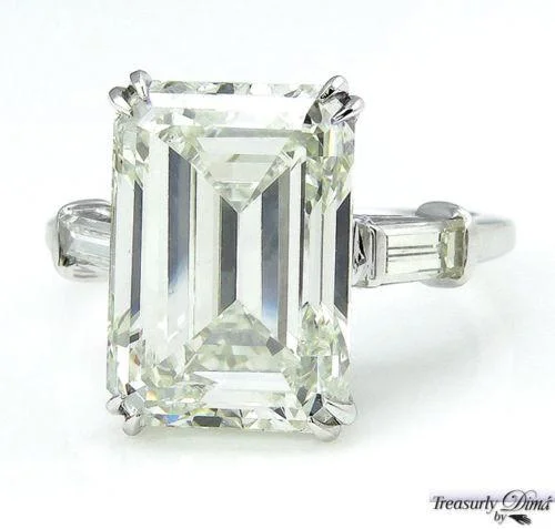 Etched name rings-6.87CT ESTATE VINTAGE EMERALD CUT DIAMOND ENGAGEMENT WEDDING RING