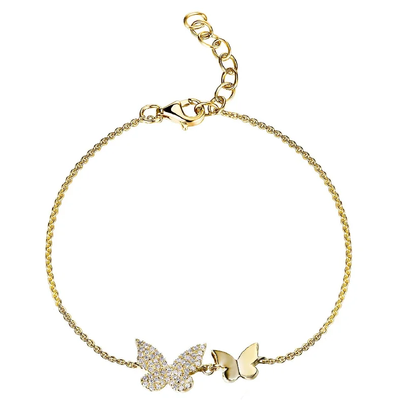 Daisy motif bangles-14k Gold & Diamond Double Butterfly Bracelet