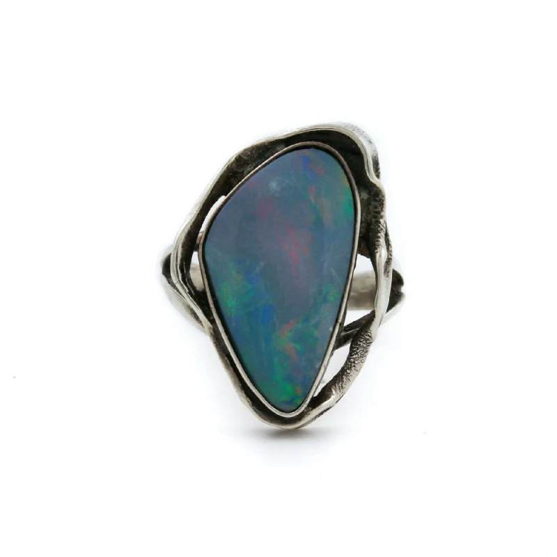 Sculpted cocktail rings-Silver x Vintage Asymmetric Opal Ring