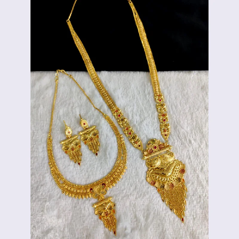 Custom name necklaces-Pari Art Jewellery Forming Gold Double Necklace Set