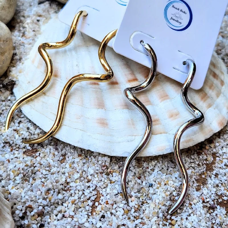 Linen thread earrings-OUROBOROUS -  18K GOLD OR SILVER SNAKE WATERPROOF EARRINGS