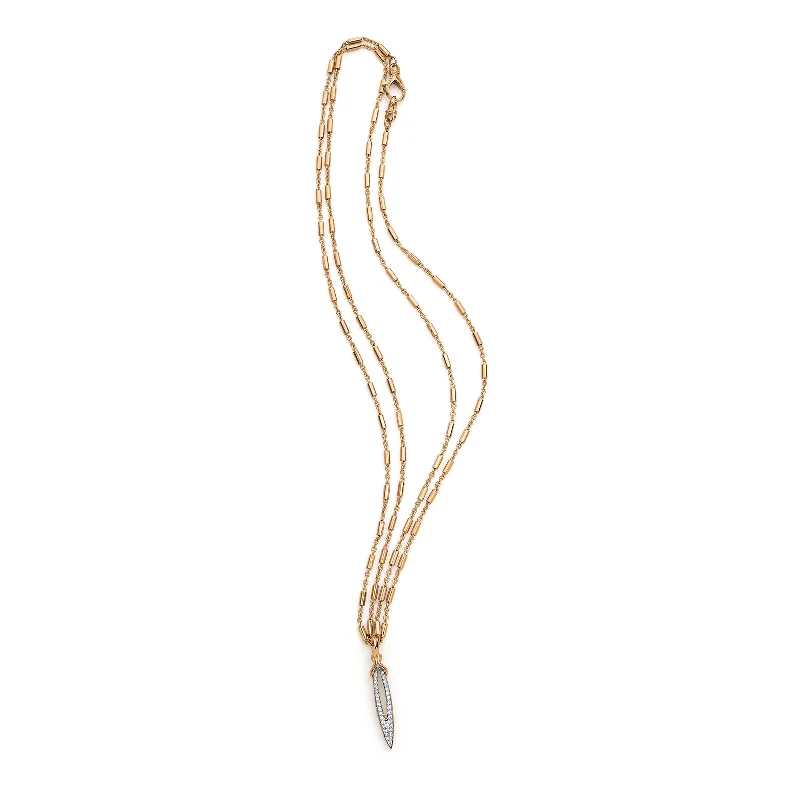 Worn charm necklaces-Stiletto Pavé Bar Chain Pendant - 18K Rose Gold Vermeil + CZ Blanc