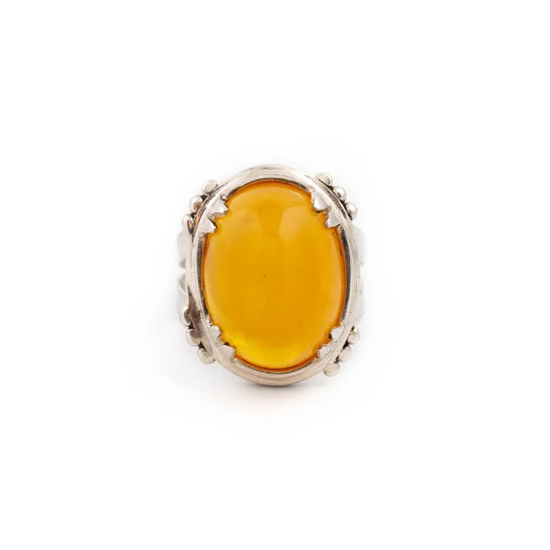 Topaz inlay rings-Rich Baltic Amber Ring b