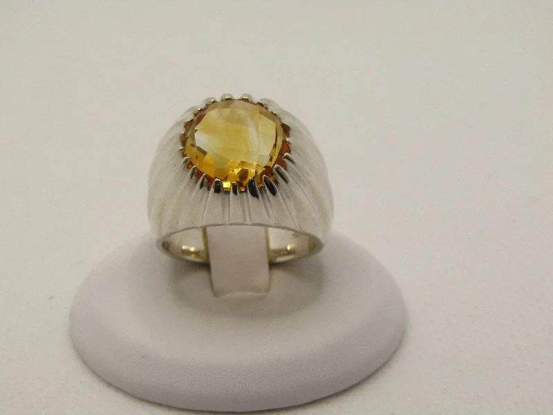 Elastic gem rings-Sterling Silver Citrine Hand-Made Ring, Sz. 7.25, 3 CTW