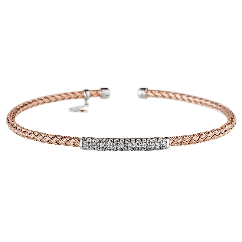 Light filigree bangles-Rose Gold Bracelet CZ Bar