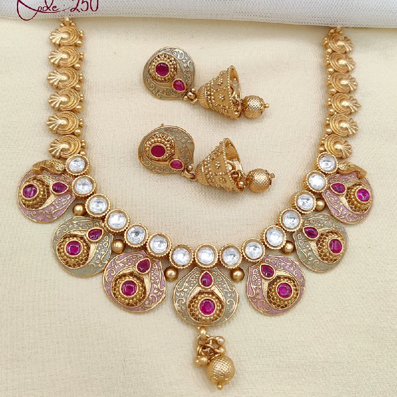 Heavy gem necklaces-Jewel Addiction Gold Plated Pota Stone And Meenakari Necklace Set