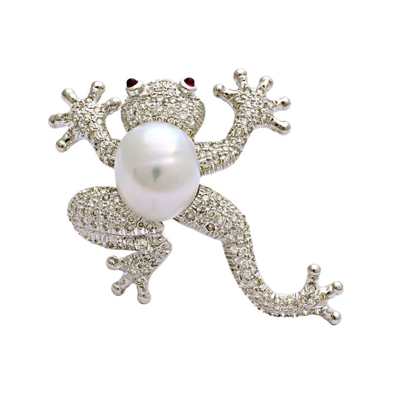 Silk thread brooch-Brooch-Ruby, South Sea Pearl and Diamond