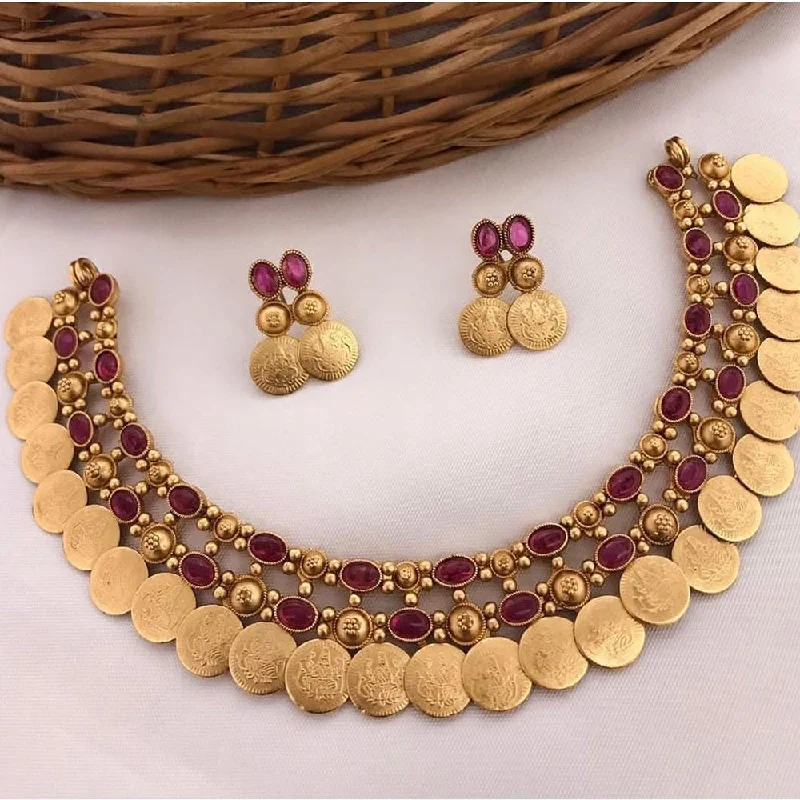 Sleek design necklaces-Lucentarts Jewellery Gold Plated Pota Stone Necklace Set