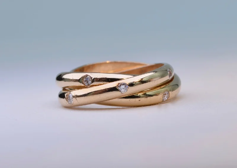 Petal design rings-14K Yellow gold Cartier-Style roller rings with 4, 5 and 6 diamonds each