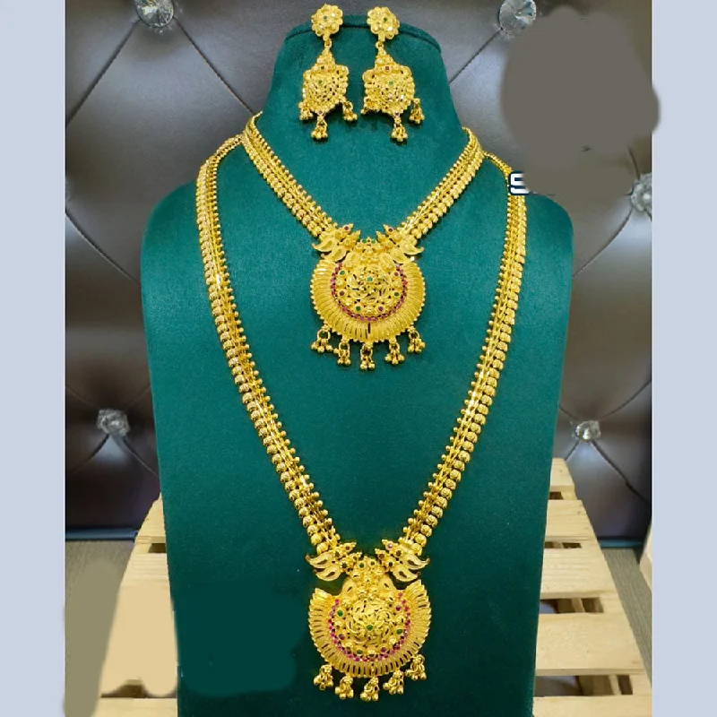 Bold art necklaces-Siara Collections Forming Gold Plated Double Necklace Set