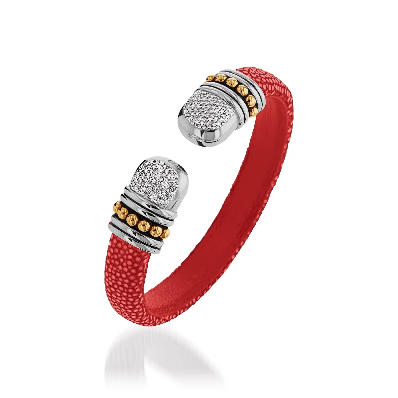 Topaz stone bangles-Apollo Shagreen Cuff with Pave  Diamonds