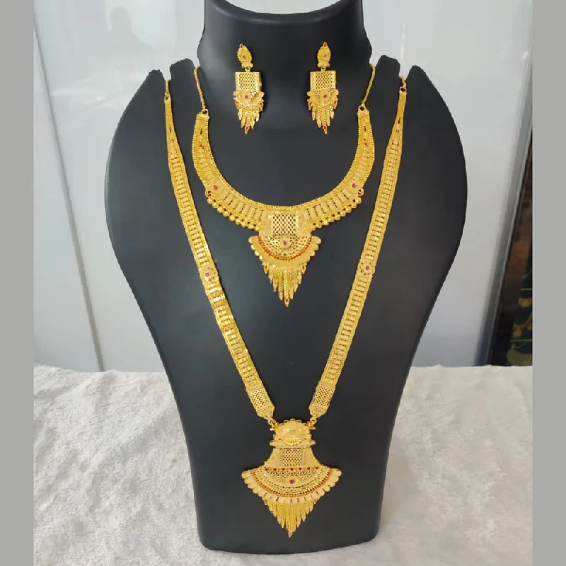 Lily flower necklaces-Pari Art Jewellery Forming Gold Double Necklace Set