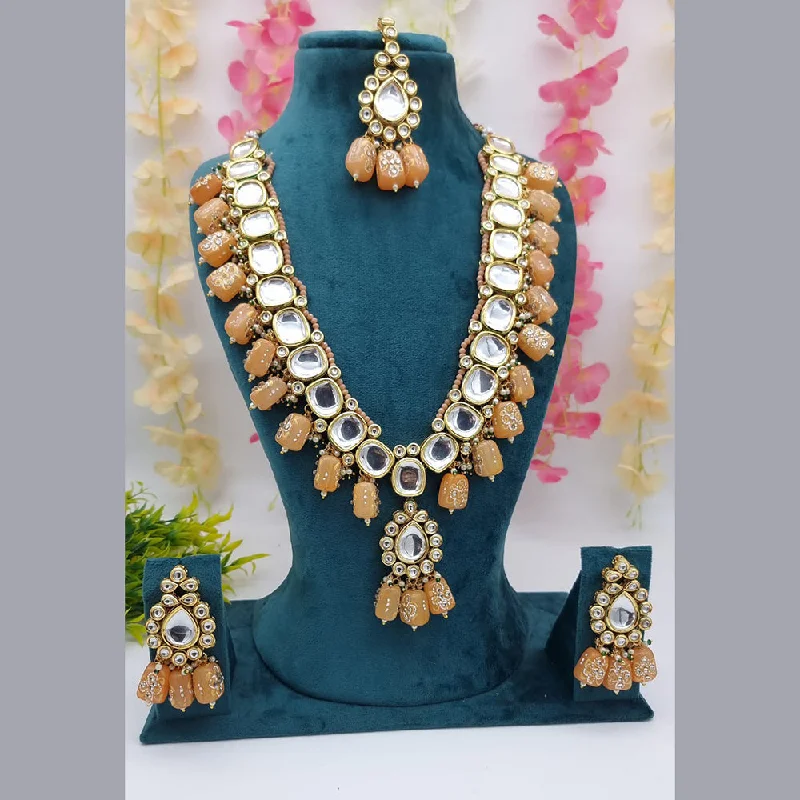 Alloy metal necklaces-JCM Gold Plated Kundan And Beads Necklace Set