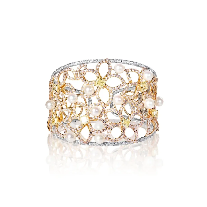 Mystic eye bangles-Eliana 21 Carat Fancy Yellow Colored Diamond Cuff Bracelet in 18k White Gold By Mike Nekta NYC