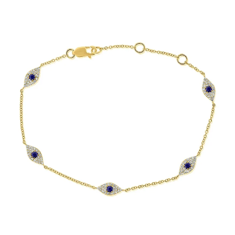 Bead-twisted bangles-14k Gold & Diamond Evil Eye Bracelet