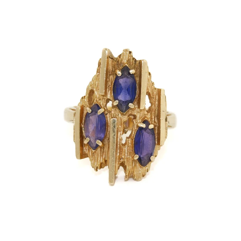 Fine thread rings-14k Gold x Synthetic Marquise Purple Sapphire Ring