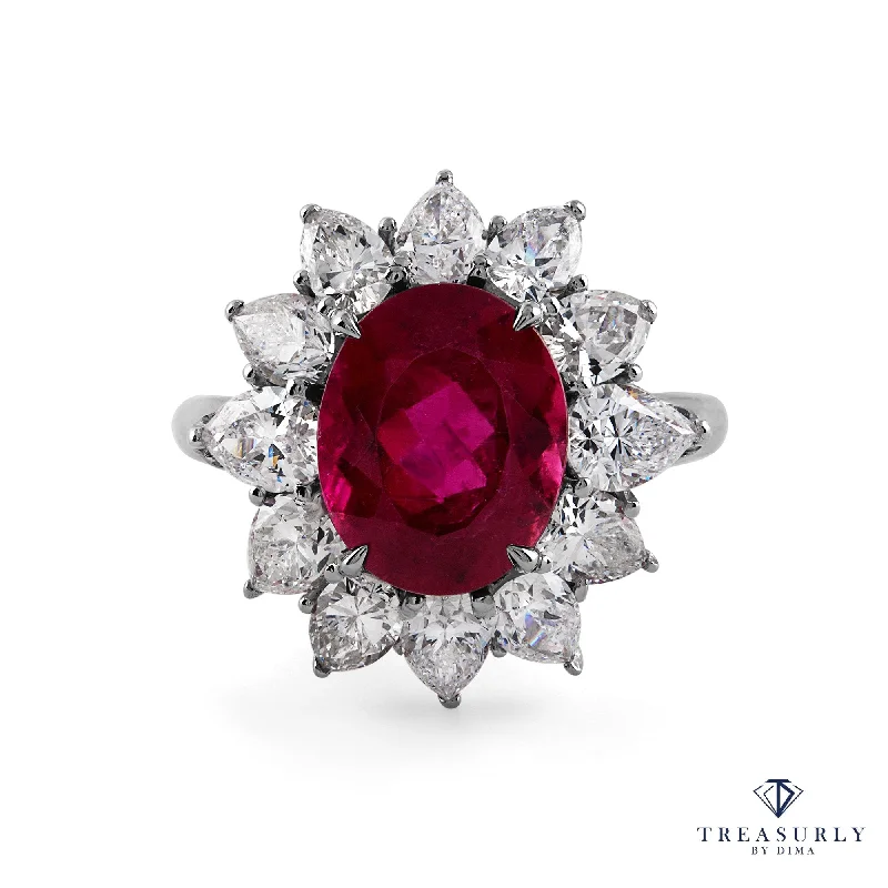 Sleek design rings-GIA 7.18ct Natural RUBELLITE Tourmaline Diamond Cluster Platinum Vintage Ring