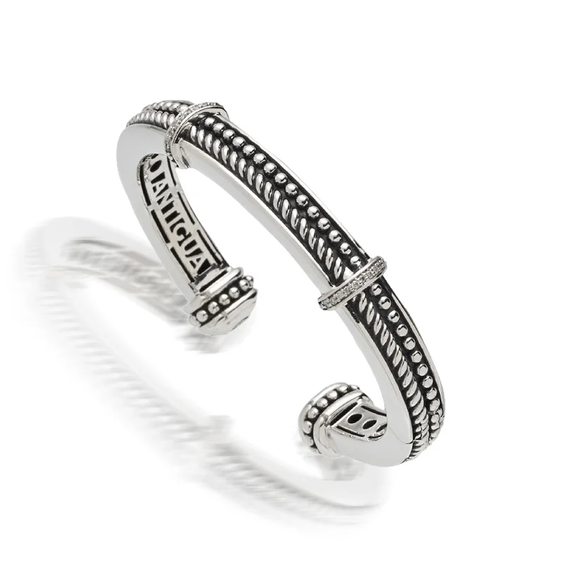 Crystal weave bangles-Apollo Rope and Bead Cuff with Pave Diamonds