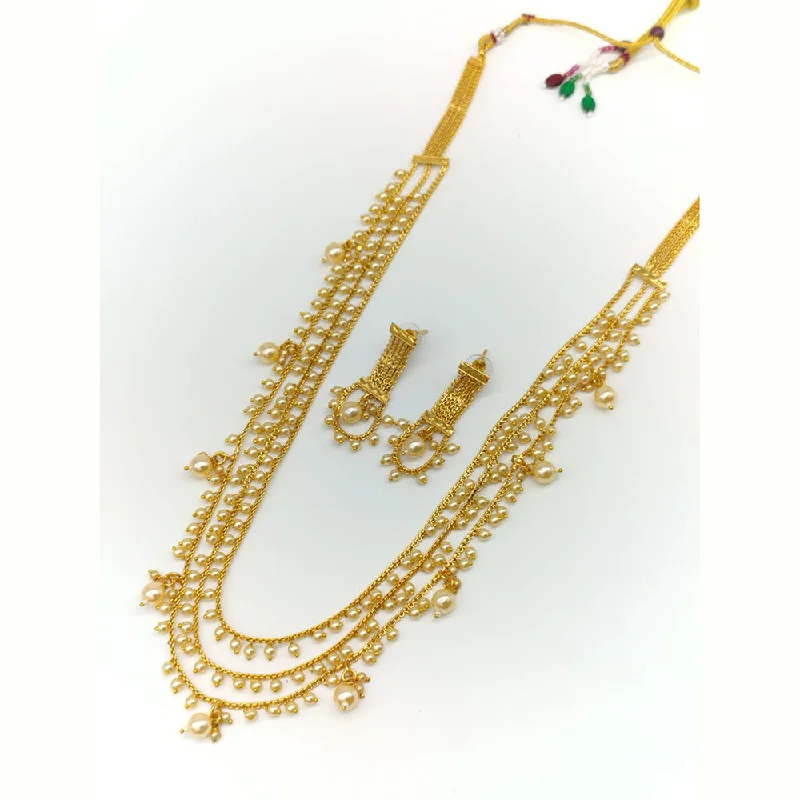 Linen cord necklaces-Manisha Jewellery Gold Plated Long Necklace Set