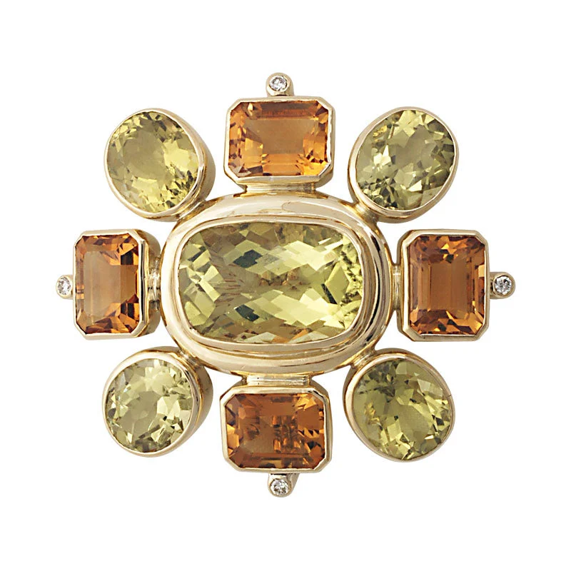 Worn clasp brooch-Brooch-Lemon Quartz, Citrine and Diamond