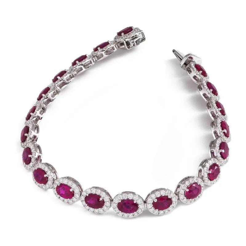 Rustic cameo bangles-18ct White Gold Oval Ruby and Diamond Bracelet