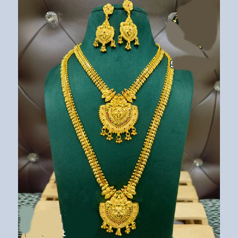 Flax braid necklaces-Siara Collections Forming Gold Plated Double Necklace Set