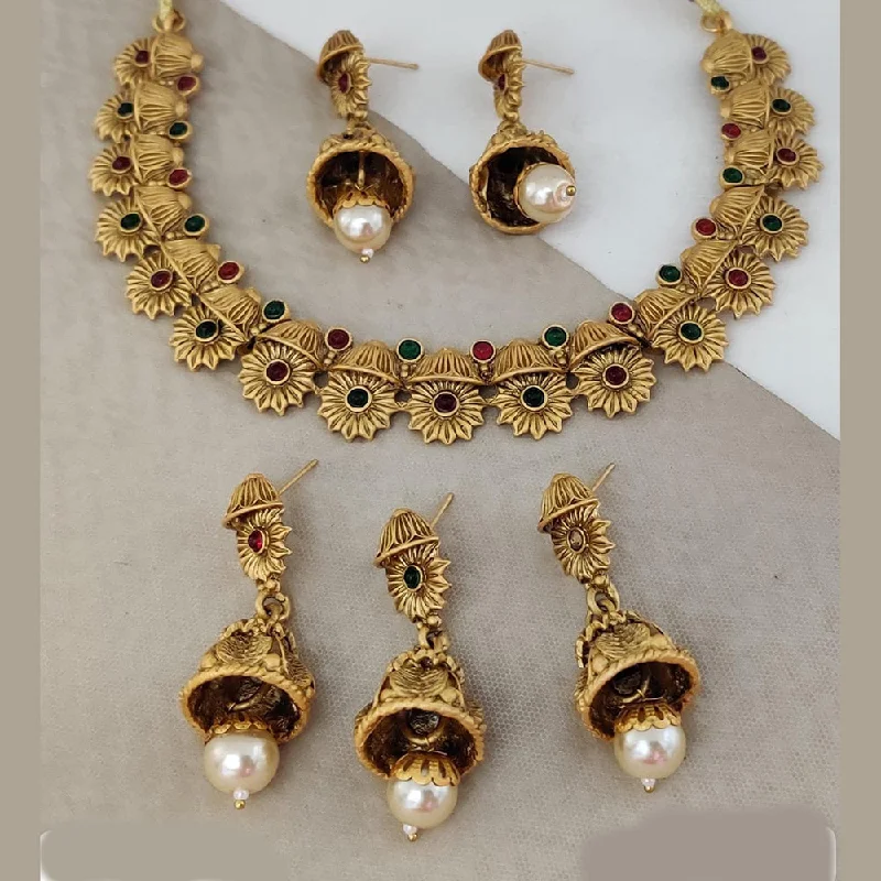 Cosmic glow necklaces-Rani Sati Jewels Gold Plated Pota Stone Necklace Set